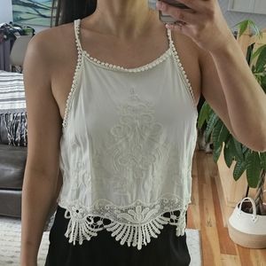 Vintage Crochet Festival Embroidered Top, Small Medium